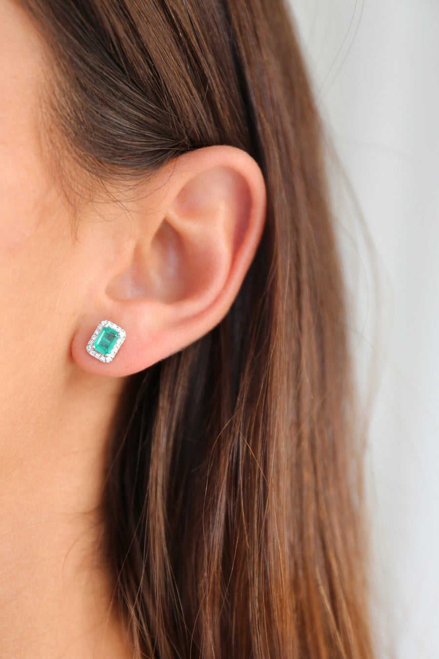 Emerald Halo Earrings White Gold