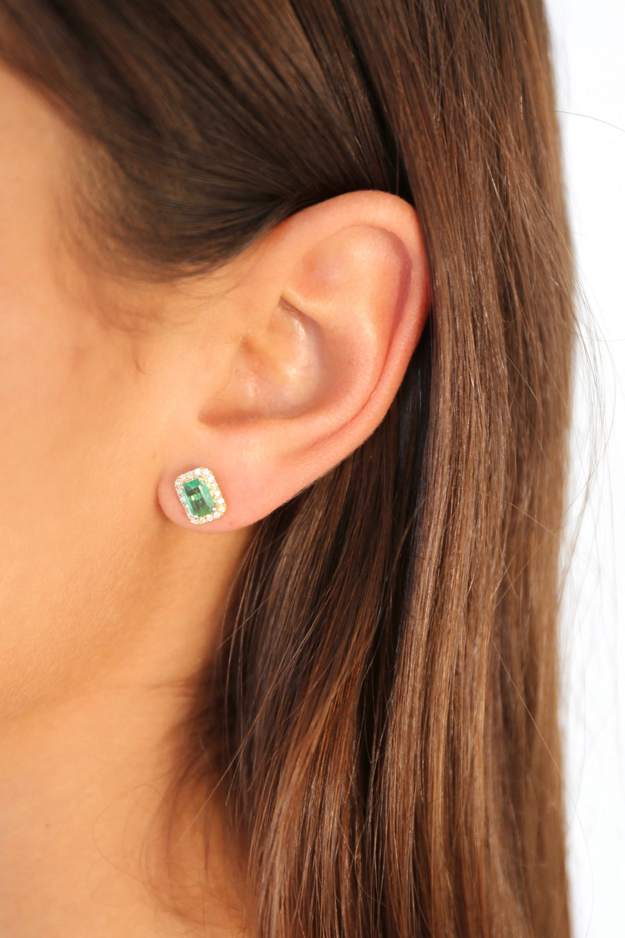 Emerald Halo Earrings Yellow Gold