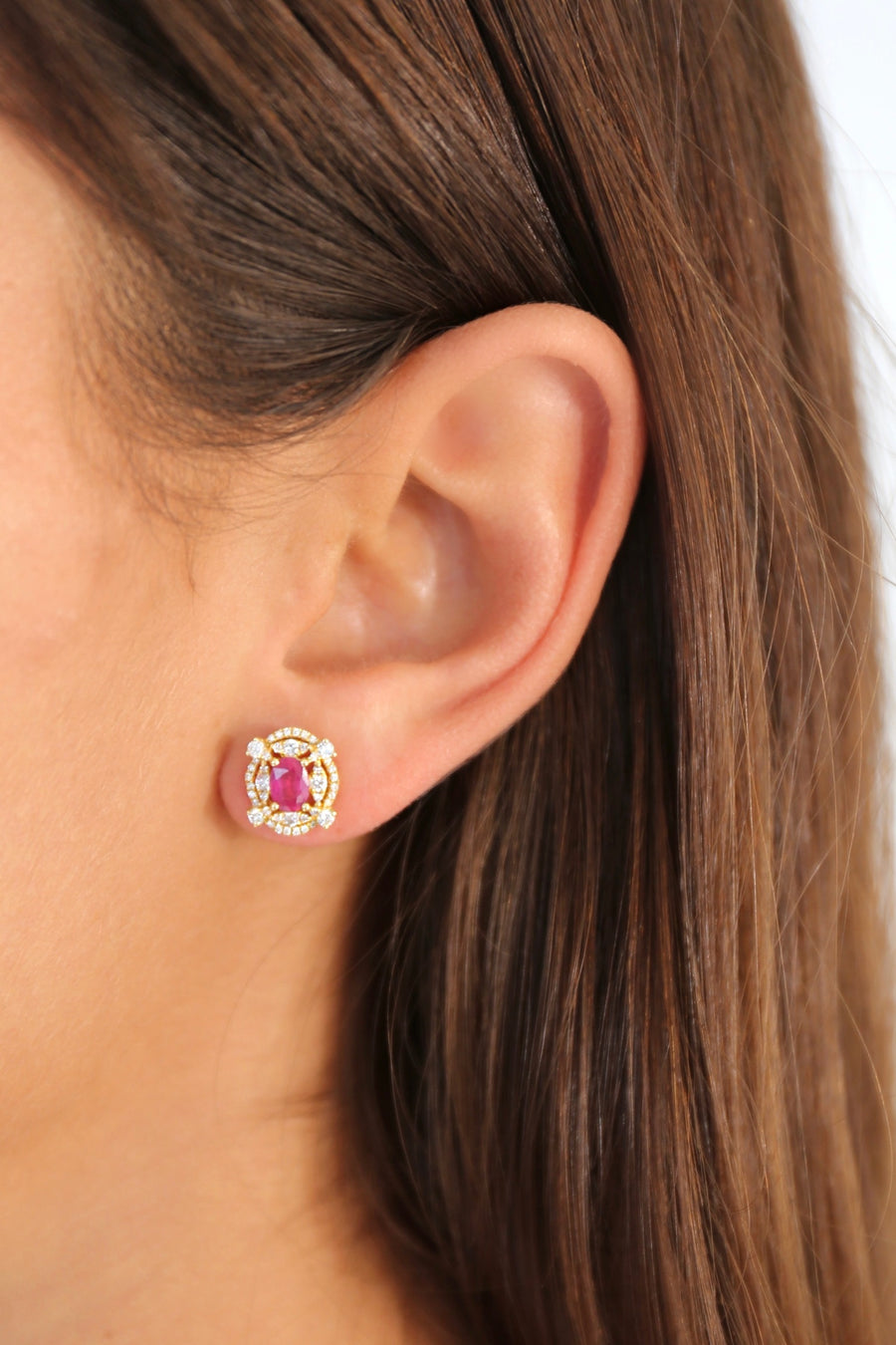 Oval Ruby Double Halo Earrings