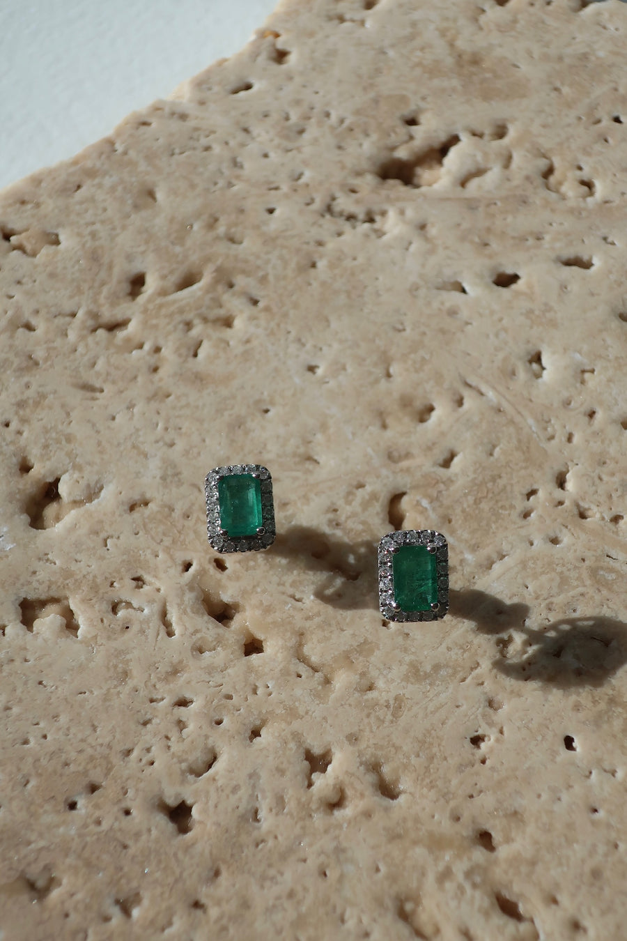 Emerald Halo Earrings White Gold