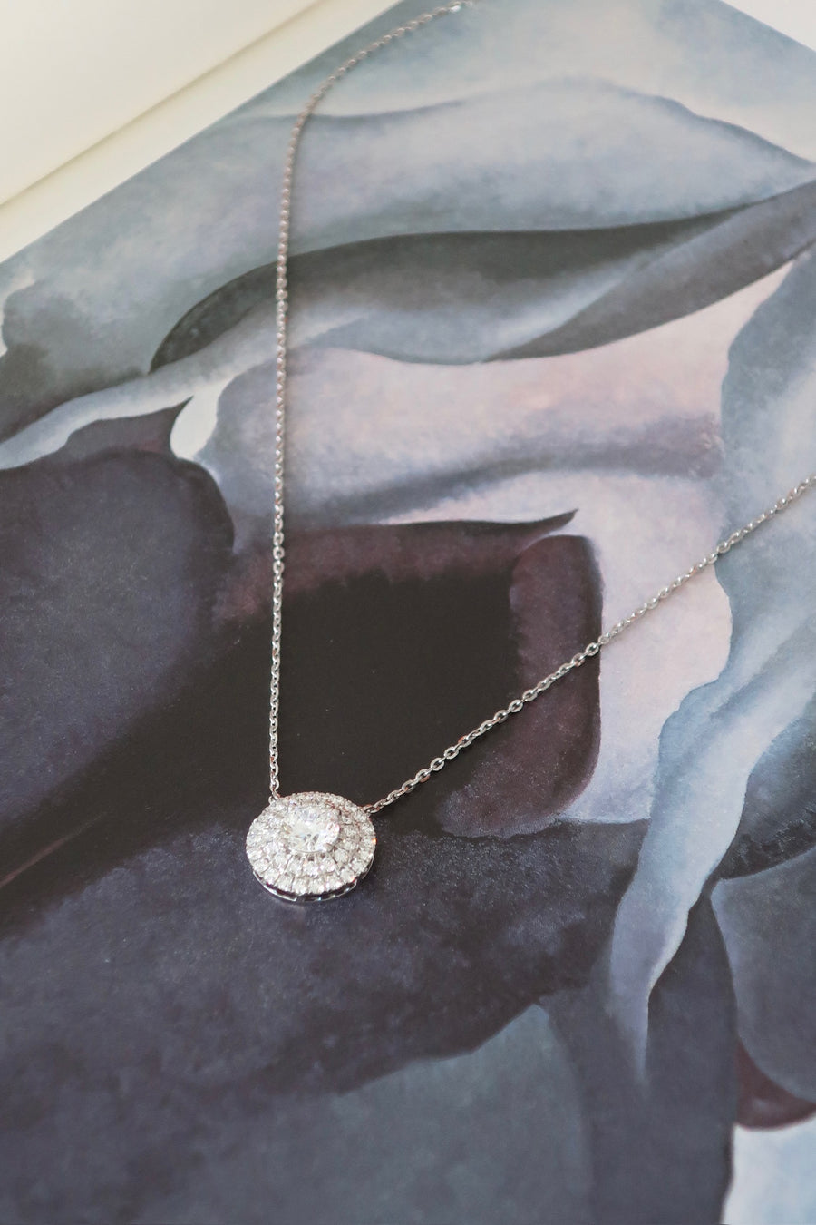 Double Halo Diamond Pendant Necklace