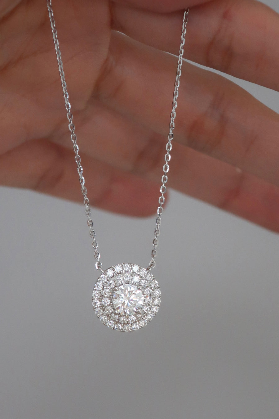 Double Halo Diamond Pendant Necklace