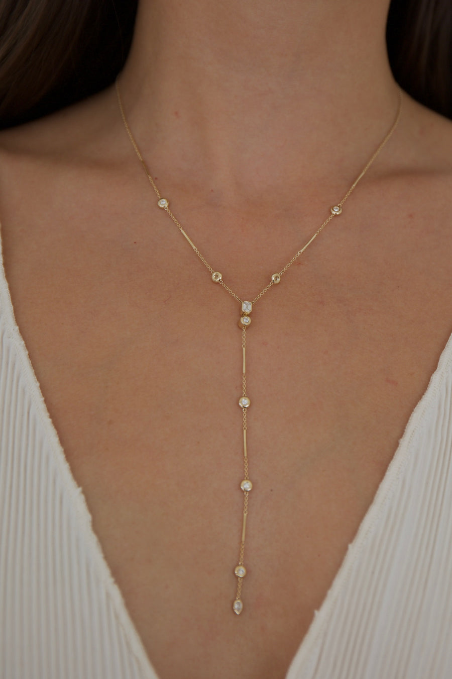 Detachable Lariat Bezel Necklace