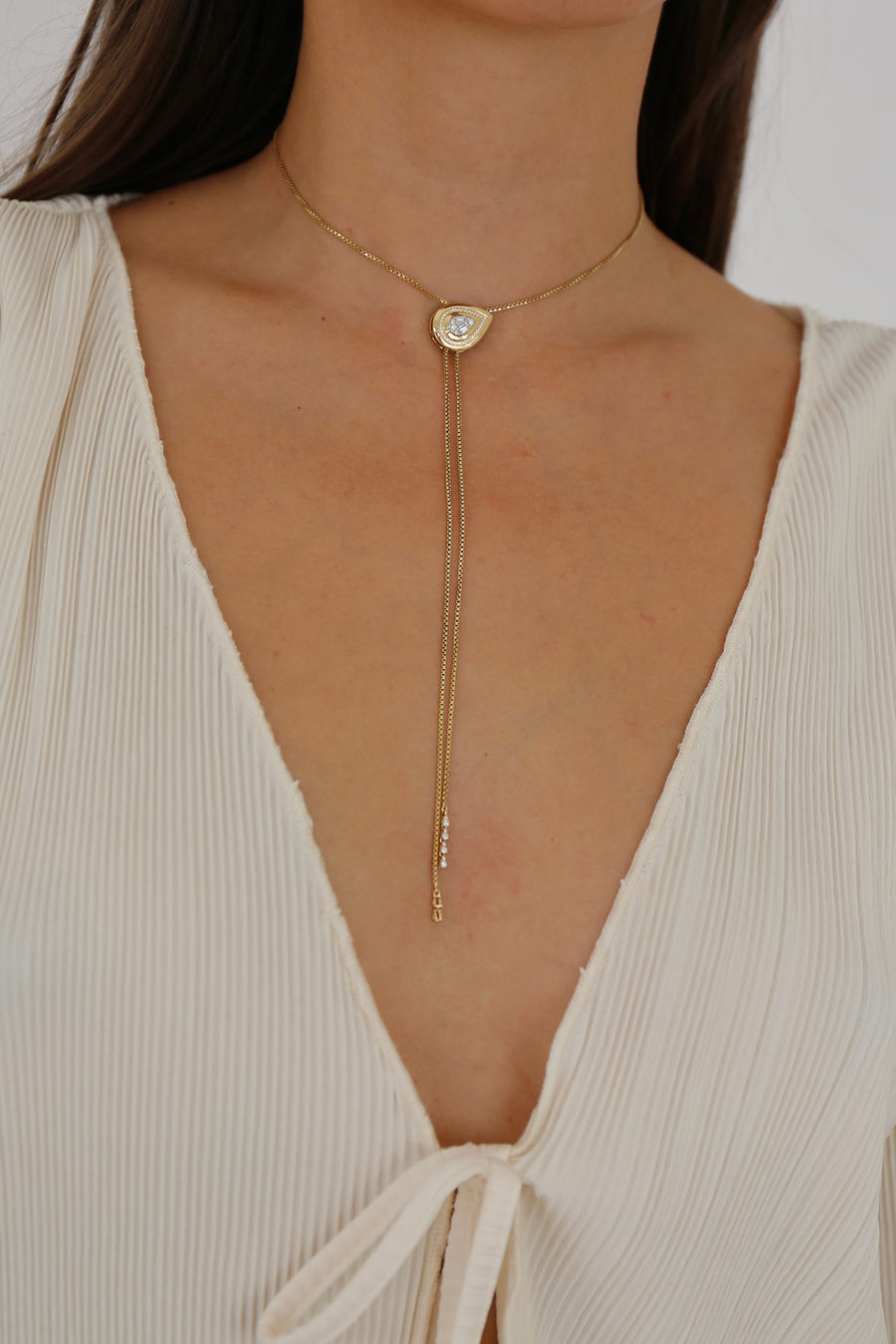 Tilted Gold Pear Bolo Necklace
