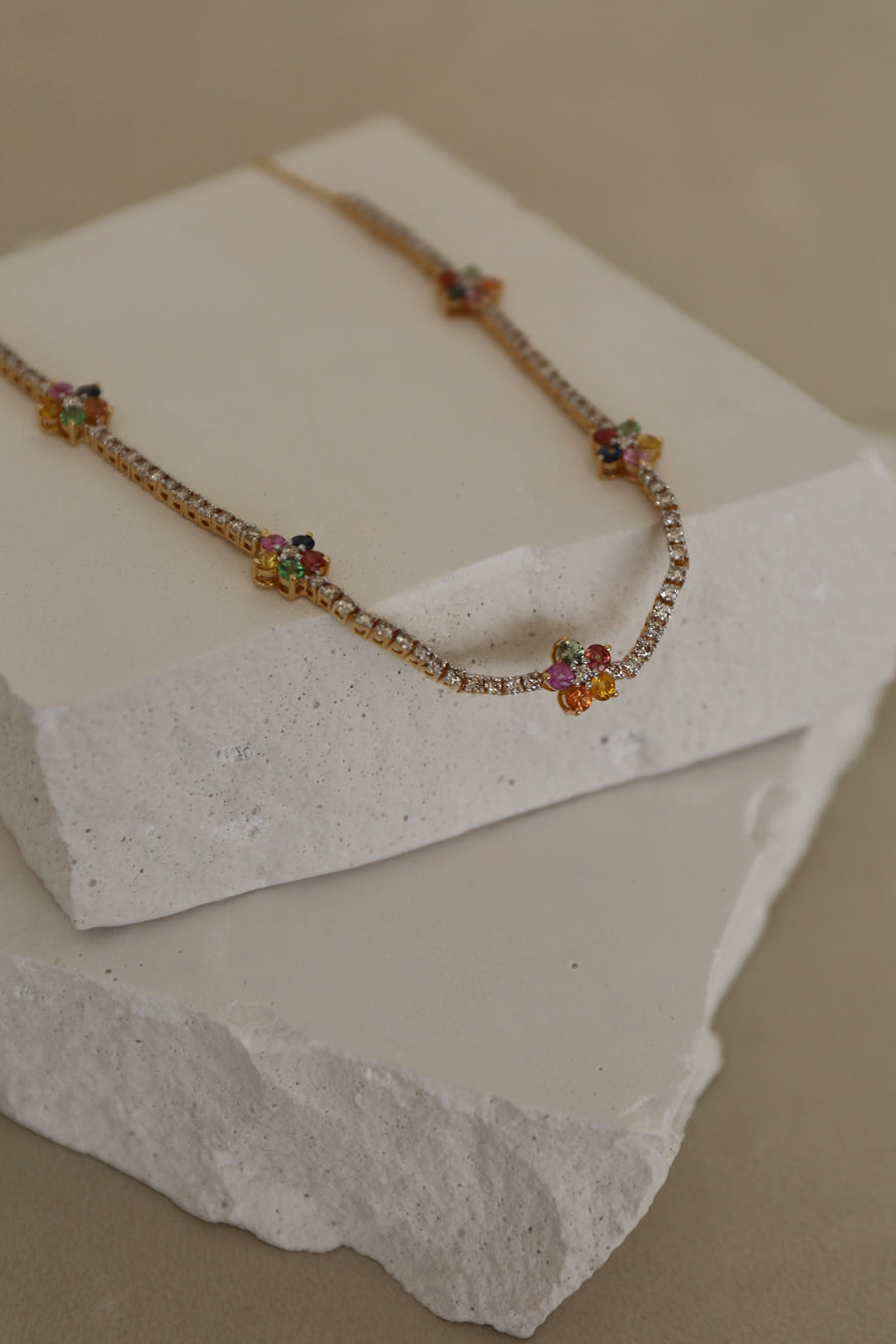 Rainbow Flowers Tennis Necklace
