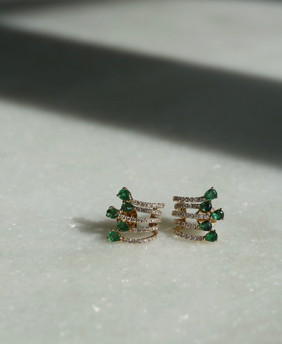 Emerald Pears and Diamond Earrings